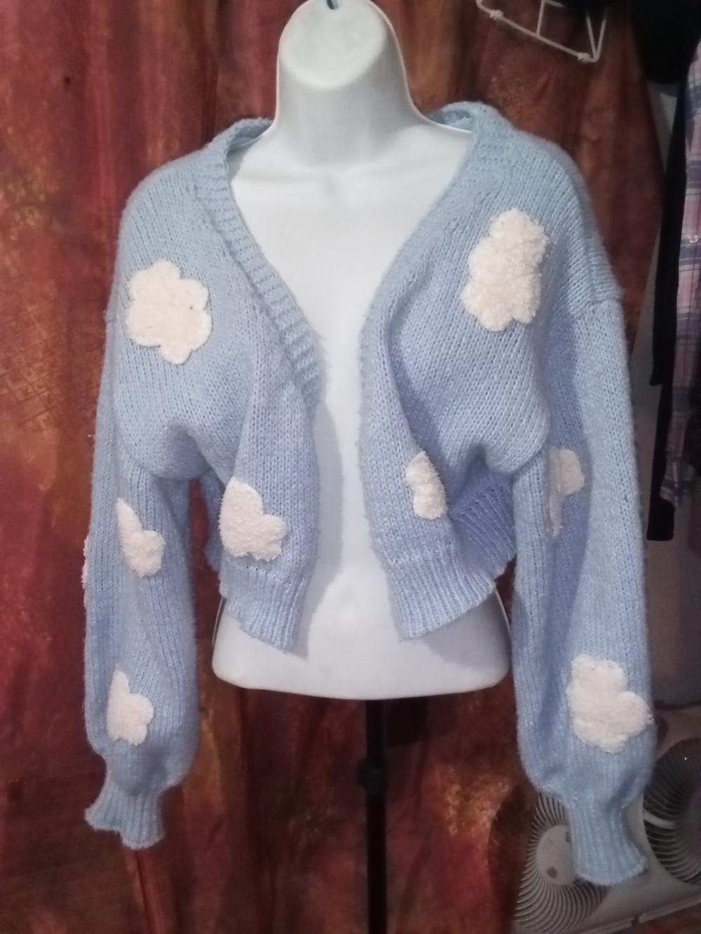 SHEIN Light Blue Cropped Cloud Appliqué Cardigan